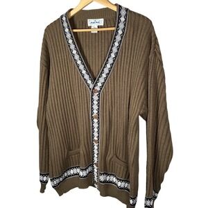 Vintage AMITA Italy Ribbed Knit Cardigan XL Brown Wool Blend Button Sweater